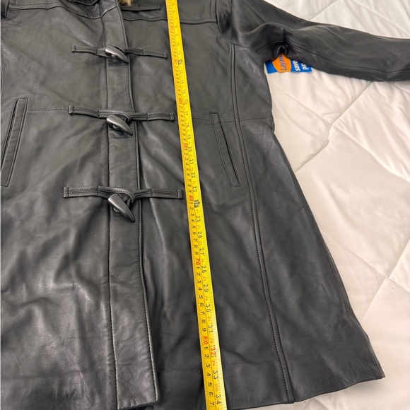 Jaclyn Smith Black Leather Jacket with Faux Fur Hood - Picture 2 of 11